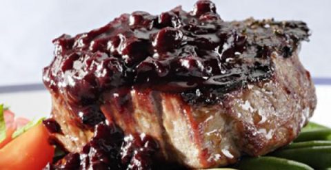 Grilled Pork Chops with Blueberry Barbecue Sauce