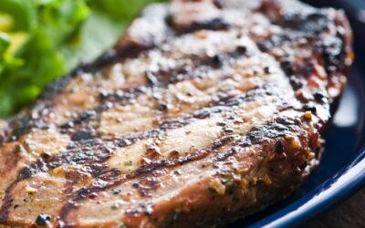 Grilled Pork Chops with Blueberry Barbecue Sauce