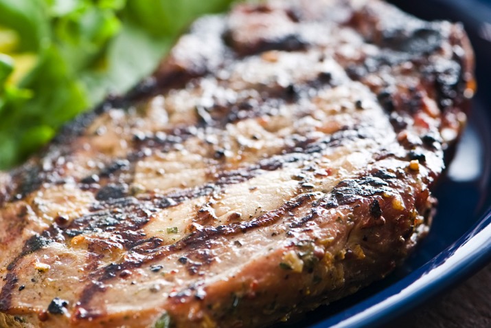 Grilled Pork Chops with Blueberry Barbecue Sauce