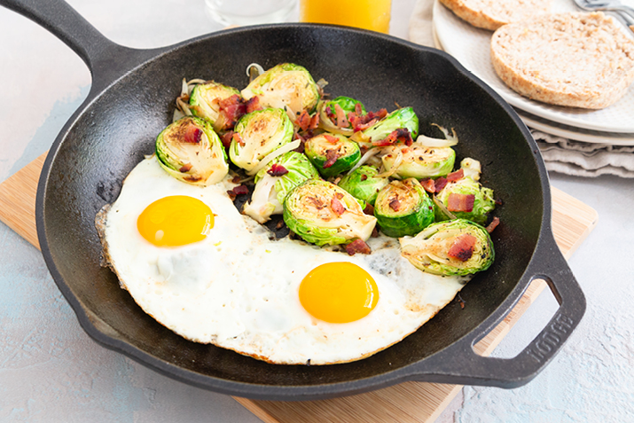 English Muffins with Eggs, Brussels Sprouts and Bacon