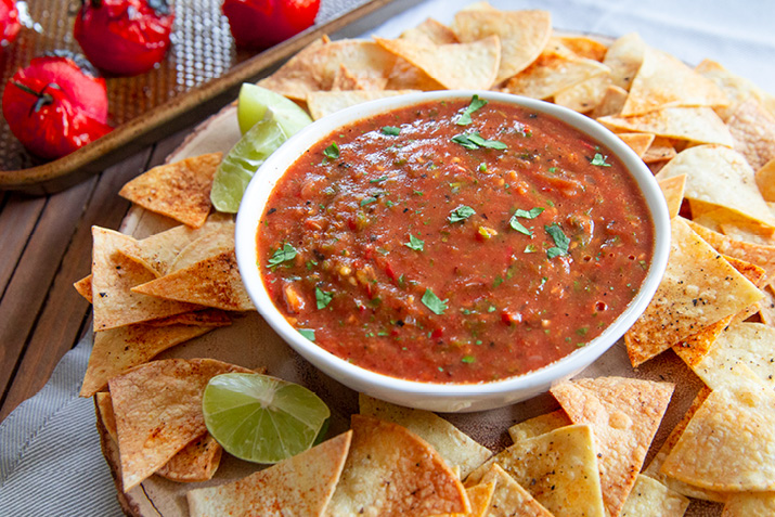 Roasted Tomato Salsa with Homemade Chips