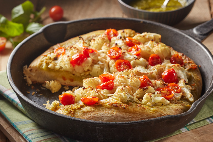 Cast Iron Cauliflower Pesto Pizza