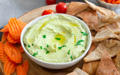 Avocado-Edamame Dip with Baked Pita Crisps