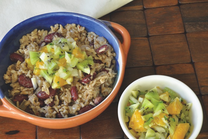 Rice and Beans with Orange Kiwi Salsa