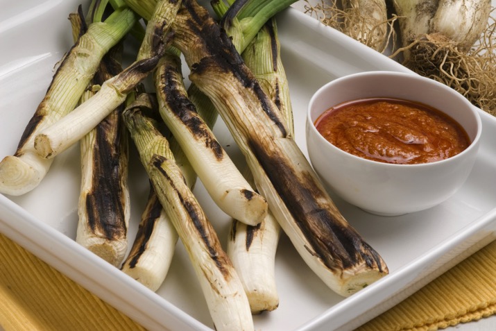 Grilled Scallions with Romesco Sauce