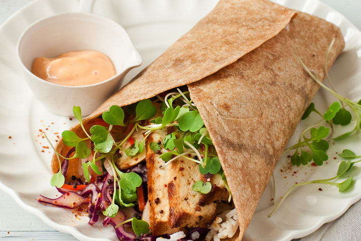 Marinated Tofu Wrap with Spicy Cabbage Slaw