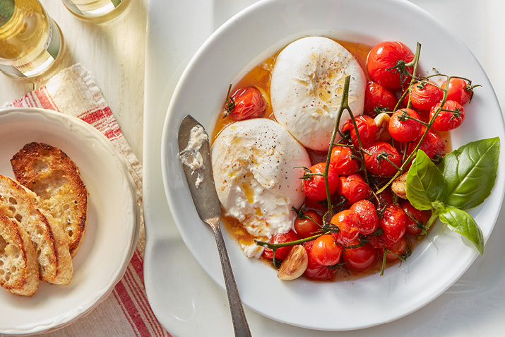 Braised Tomatoes with Burrata