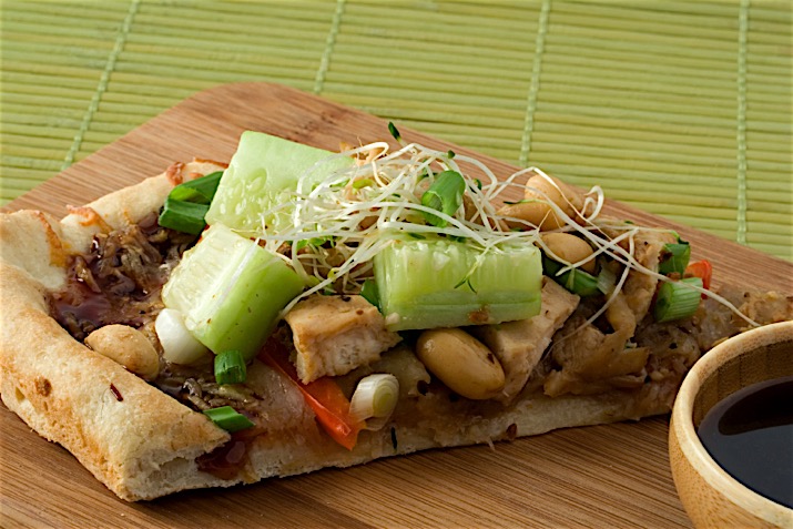 Thai Peanut Pizza with Cucumbers and Sprouts