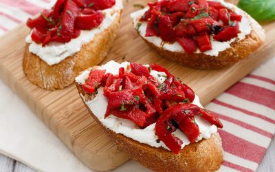 Grilled Goat Cheese Crostini with Roasted Peppers