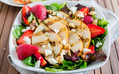 Grilled Pear Salad with Strawberries and Chevre