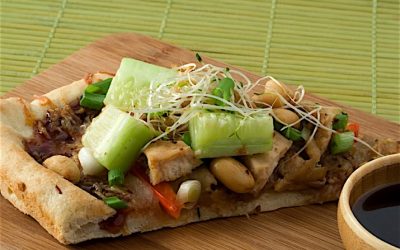 Thai Peanut Pizza with Cucumbers & Sprouts