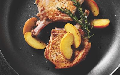 Brined Pork Chops with Gingered Apples